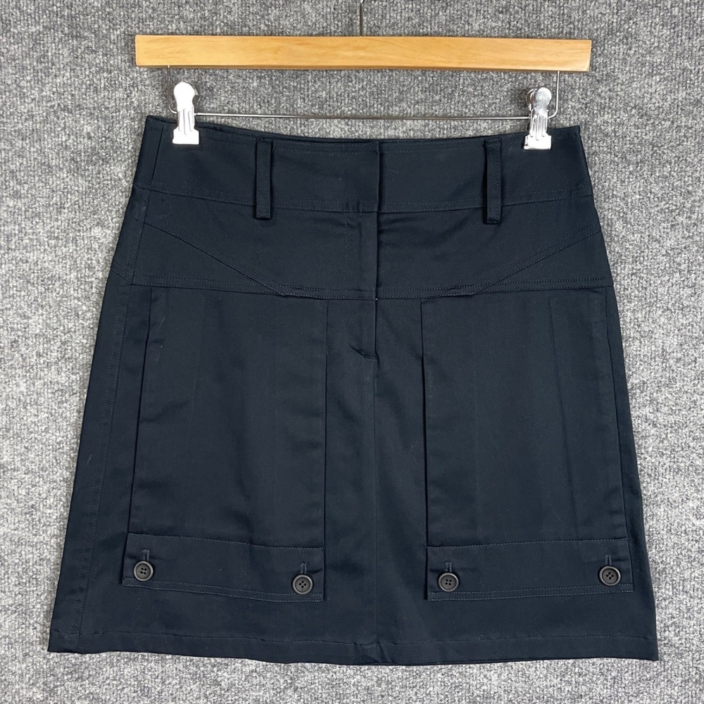 Theory Mini Skirt Womens 8 Black Excellent Cotton Blend Button USA MADE